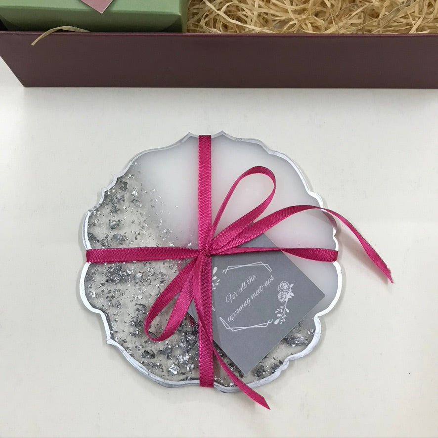 Hamper Box – Macarons, Resin Coaster & Sticky Note Pad