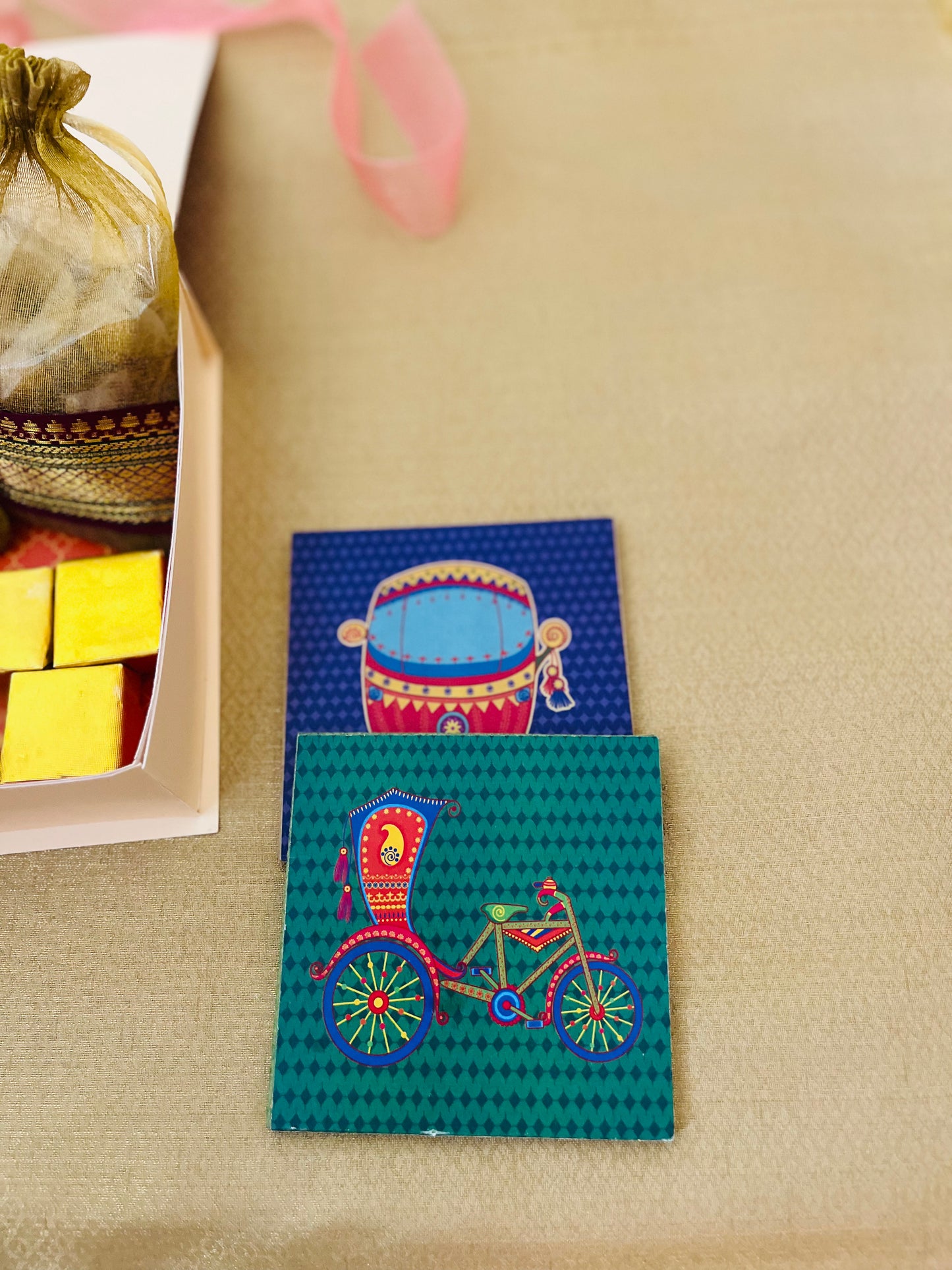 Diwali Handmade Gift Box – Nuts, Candle, Coasters & Homemade Sweets