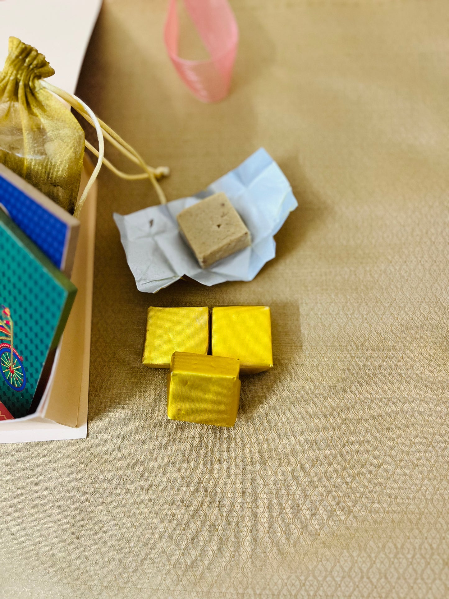Diwali Handmade Gift Box – Nuts, Candle, Coasters & Homemade Sweets