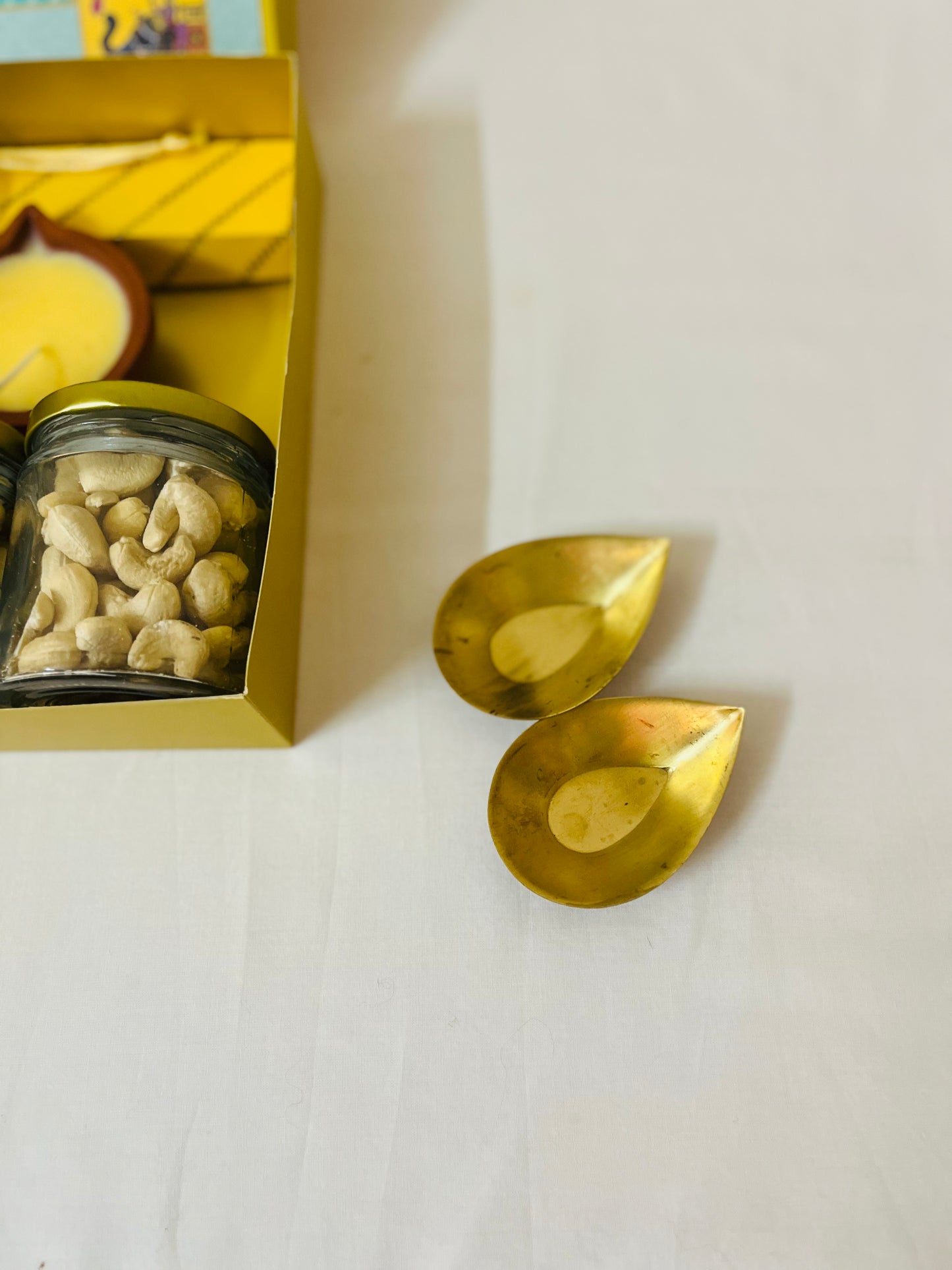 Diwali Premium Handmade Gift Box – Nuts, Candles, Brass Diyas & Mysorepak