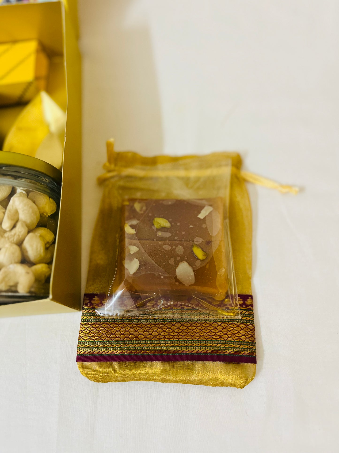 Diwali Premium Handmade Gift Box – Nuts, Candles, Brass Diyas & Mysorepak