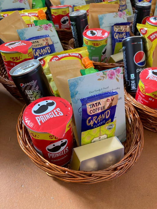 Welcome Kit – Premium Cane Basket with Snacks, Coffee & Tea