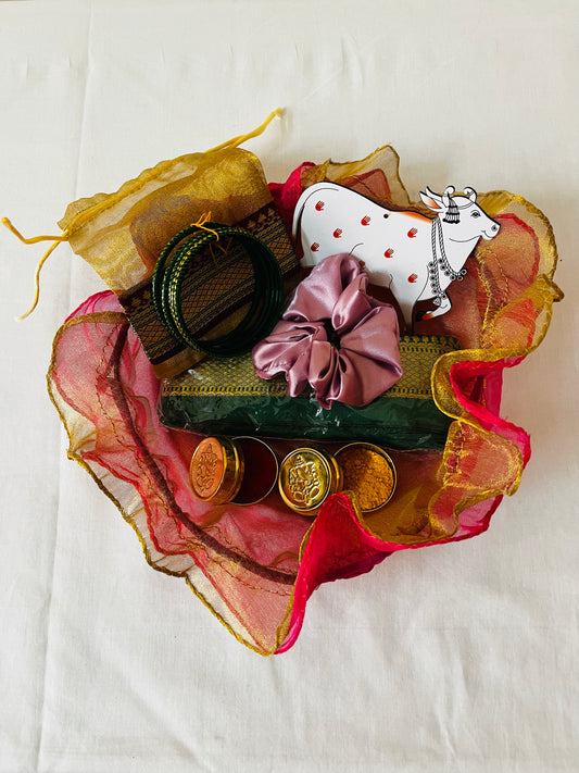Tokri Bag Gift Pack – Silk Blouse with Zari Border
